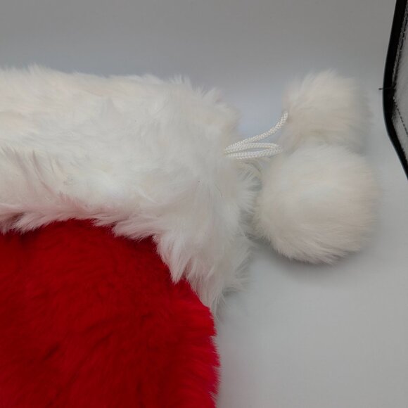 Large Red Faux Fur Christmas Stocking with White Trim and Pom Poms - Picture 5 of 10